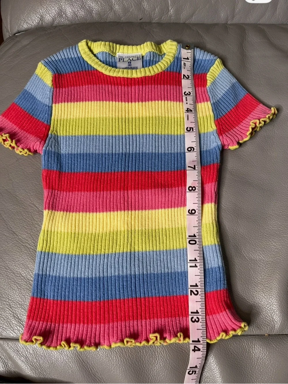 Children's Place Girls' Rainbow Stripe Short Sleeve Knit Top Sz 4T
